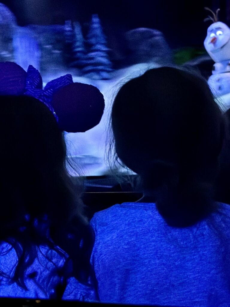 Girls from behind aboard Frozen Ever After