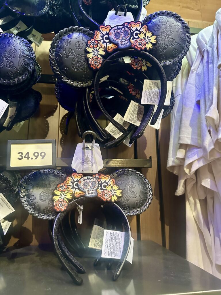 Dia de Muertos Minnie ears in the Mexico Pavilion in Epcot's World Showcase