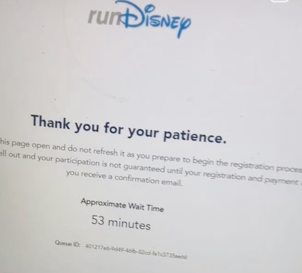 runDisney race registration queue screen