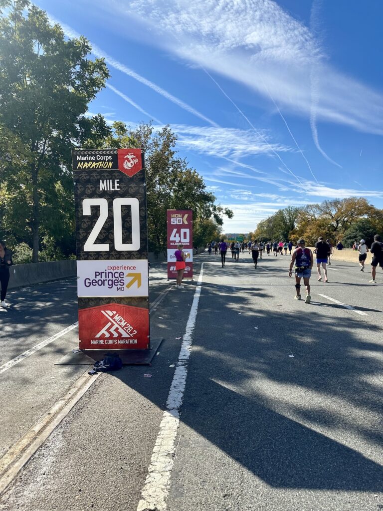 Marine Corps Marathon 2024 mile 20 on the bridge