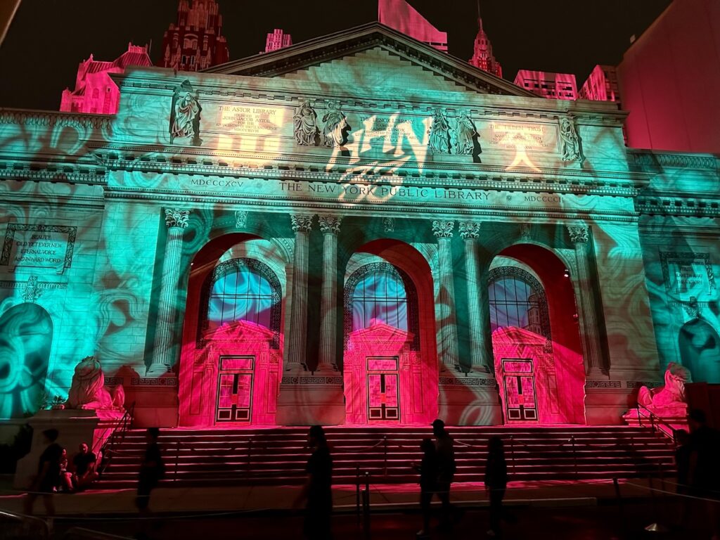 Universal Studios Florida Halloween Horror Nights projection on the New York City Public Library facade